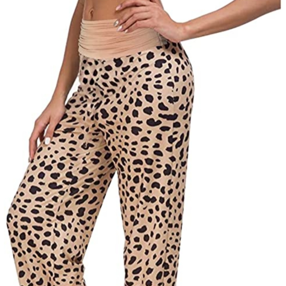 New Comfy Soft Stretchy Cheetah Print Palazzo Yoga Lounge Pants - Picture 2 of 9
